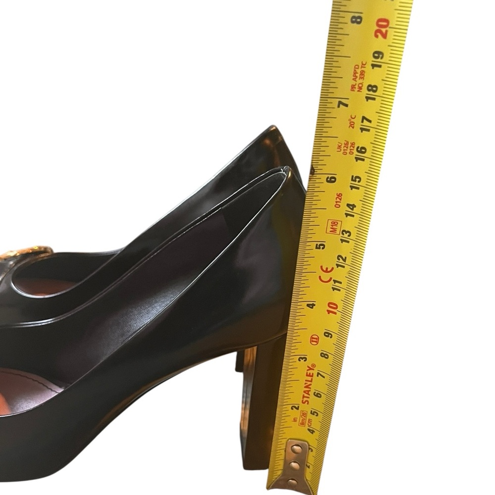 Louis Vuitton Black Peep-Toe Heels with Gold Accents - Picture 10 of 13